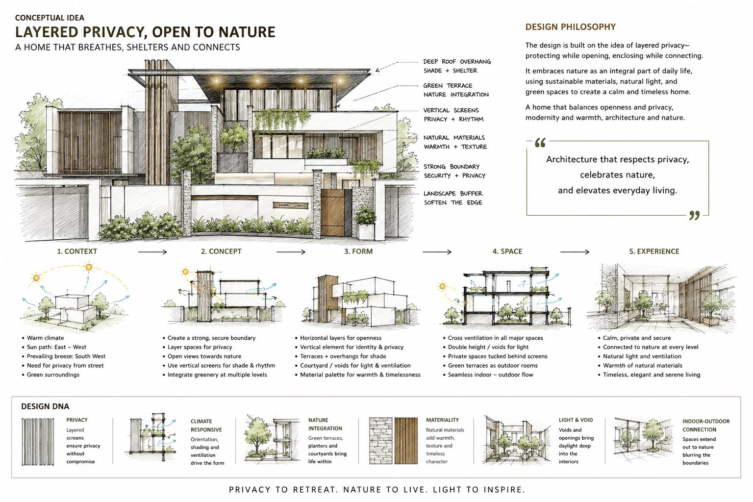 Layered Privacy, Open to Nature — Concept board — layered privacy, open to nature