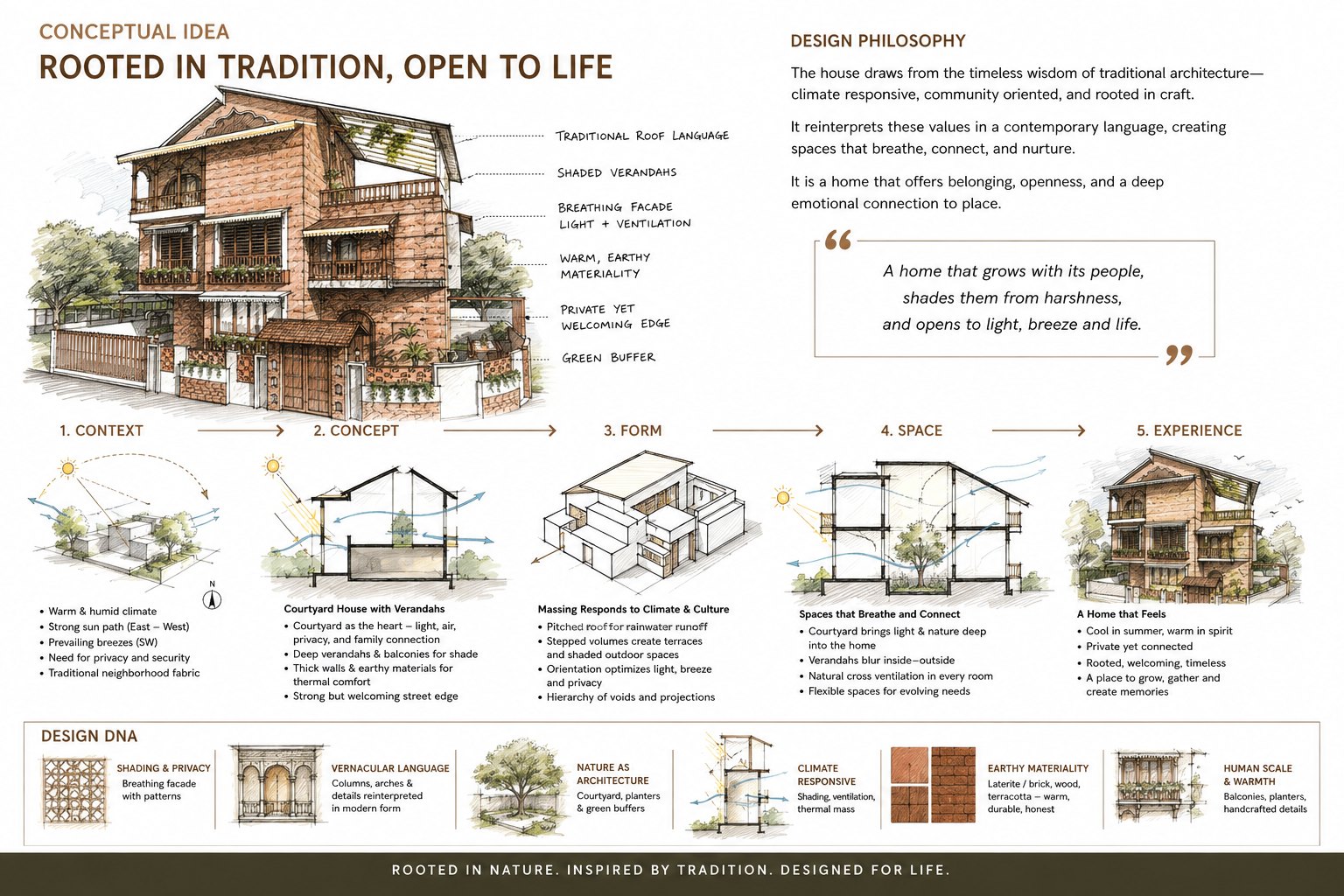 Rooted in Tradition, Open to Life — Concept board — courtyard house with verandahs